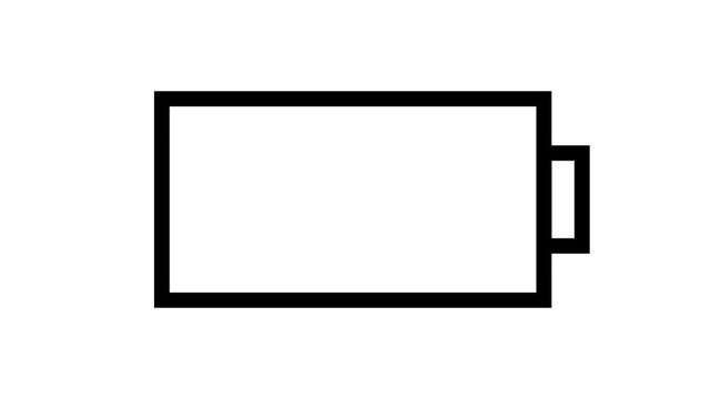 Black Low Battery Icon Animation on Black Background &ndash; Empty Battery Charge Level Warning, Power Status Indicator, Energy Alert Symbol, Minimal Technology Motion Graphics 4K.