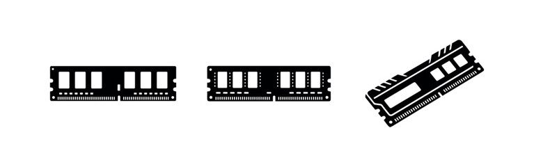 Fototapeta premium Random Access Memory (RAM) module icons set, essential components for computer hardware and technology.