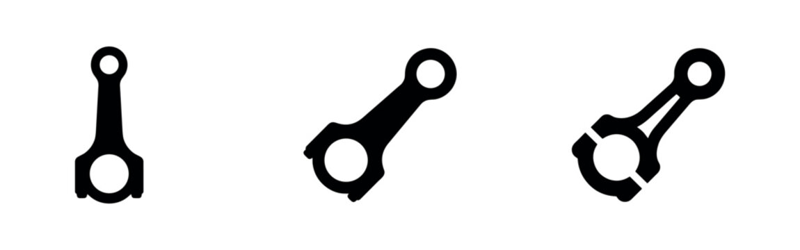 Engine connecting rod icons set, depicting essential automotive and mechanical components.