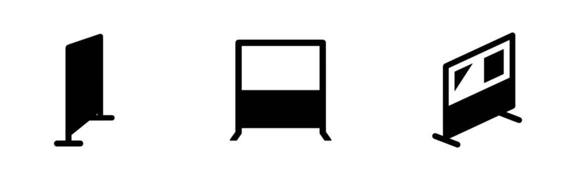 Roll up banner stand icon set. Presentation display sign vector illustration on white background.