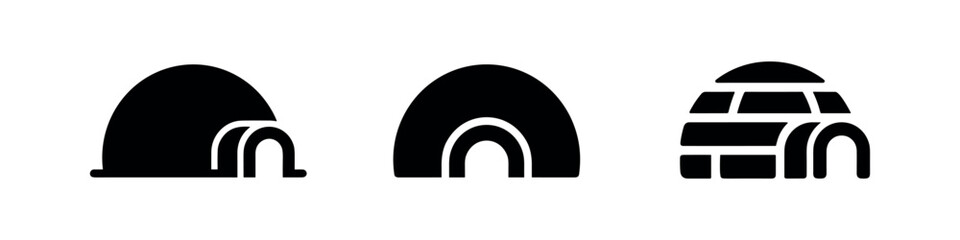 Igloo icons set, representing traditional ice and snow shelters, symbols of arctic dwelling and cold environments. © Lili