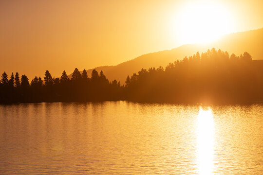 Lake on sunset