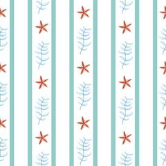 Hand drawn seamless seaweed stripe nursery pattern on paper © Jundelly Atelier
