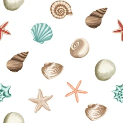 Hand drawn seamless seashells nursery pattern on grainy paper © Jundelly Atelier