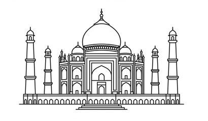 Fototapeta premium Minimal Line Art Taj Mahal Vector Illustration of Indian Heritage Architecture for Modern Design