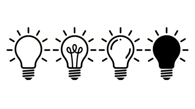 A series of four light bulb icons in a row, displaying different levels of illumination on a white background.