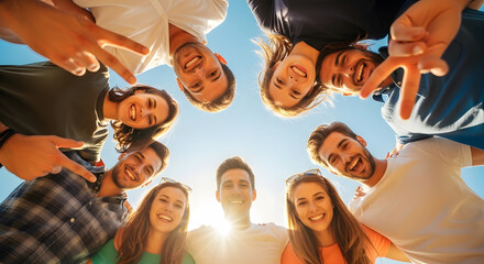 Obraz premium Group of Diverse Young People Smiling and Laughing Outdoors in Bright Sunlight