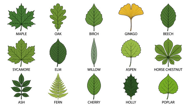 Tree Leaves Identification Icon Set