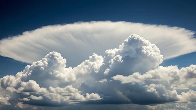 A massive anvil cloud formation dominates the bright blue sky