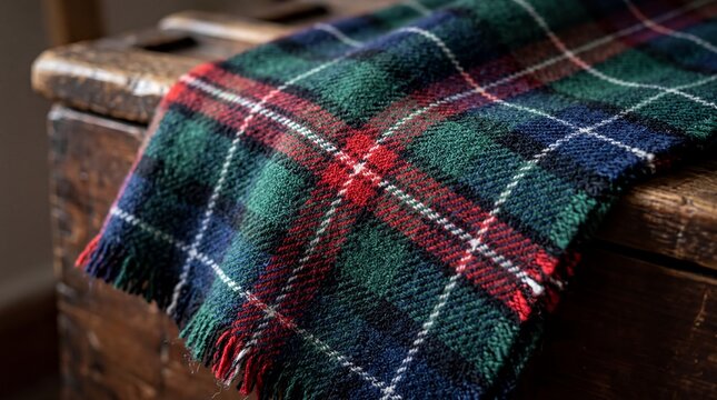 tartan heritage, a rich red and green scott highlands tartan pattern showcasing woven texture