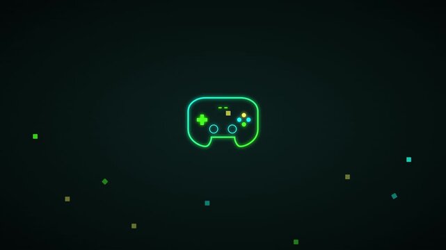 Playful Game Controller Icon With Floating Pixel Blocks