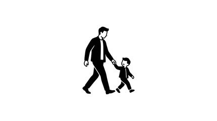 Fototapeta premium Minimalist black and white vector illustration of a father walking with his young son.