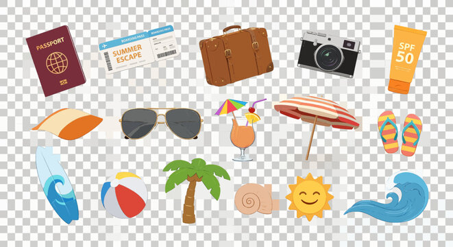 set of colorful summer icons