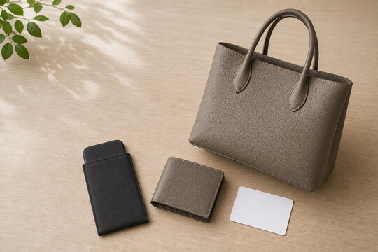 online estimate desk with handbag wallet and blank card
