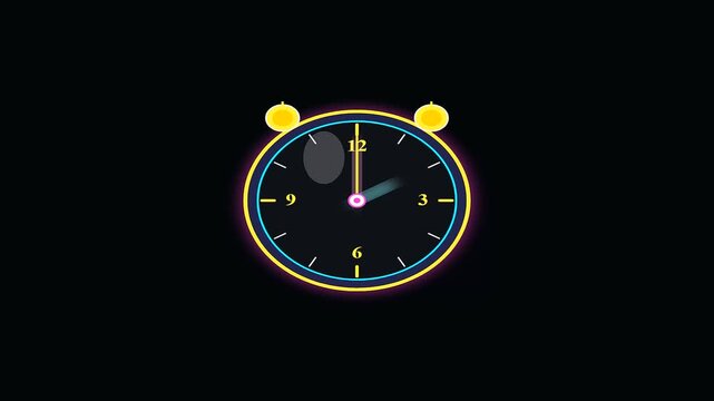 Neon alarm clock dials rotating rapidly to illustrate university life and interdisciplinary research through motion graphics demonstrating the flow of academic study periods and temporal change