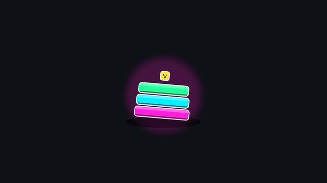 Neon stacked bars representing university life and interdisciplinary research illustrate data structures within a digital animation set against a dark minimalist aesthetic motion graphic screen