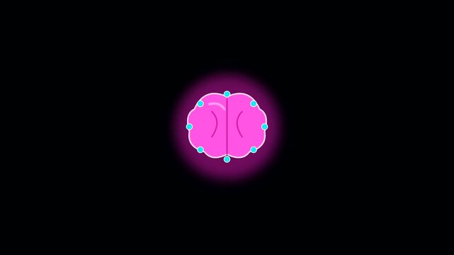 Neon pink glowing brain graphic displaying an animation of interdisciplinary research during university life sessions with digital nodes appearing on a stark black void surface