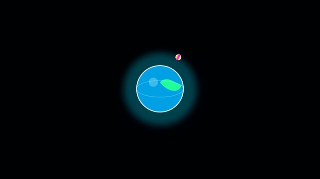 Minimalist blue planet rotating in orbit during university life as a visual aid for interdisciplinary research regarding cosmic cycles and planetary motion within space science
