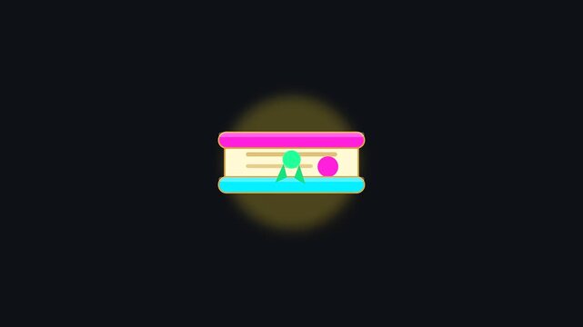 Minimalist vector icons illustrating university life and interdisciplinary research featuring stylized diploma scrolls and open books highlighted with glowing circular lights on a solid black field