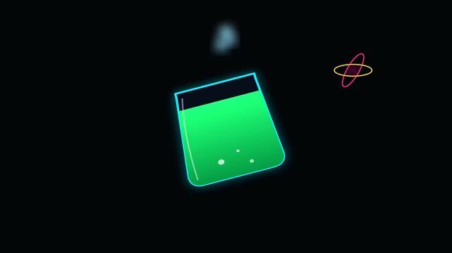 Neon glass flasks floating within university life settings demonstrating interdisciplinary research as luminescent liquid levels rise inside translucent chemical vessels against a deep black void