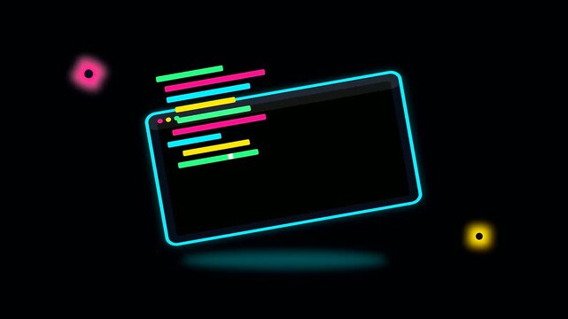 Neon software interfaces featuring university life interdisciplinary research elements glowing in a dark environment shown in three sequential motion graphics.