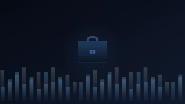 professional briefcase business icon with scrolling corporate bar charts