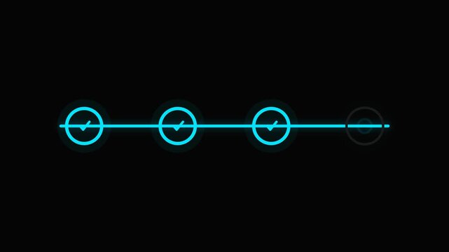 Progress Bar Animation Showing a Multi Step Task Completion Sequence on a Dark Background Ideal for User Interface Design