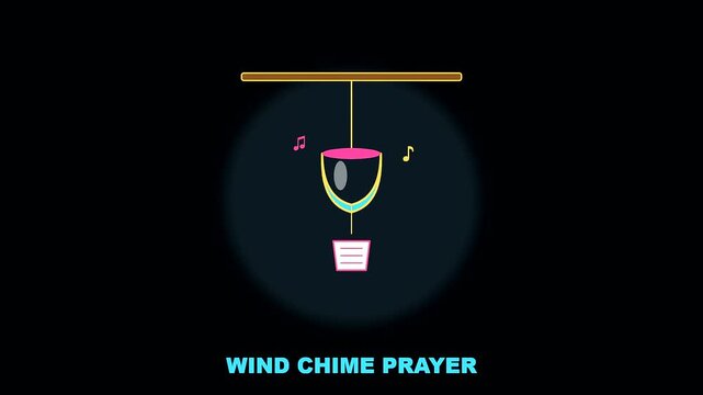 A hanging wind chime prayer bell swings gently within a crowded shrine setting during golden week to evoke a traditional spiritual atmosphere of peace and reflection