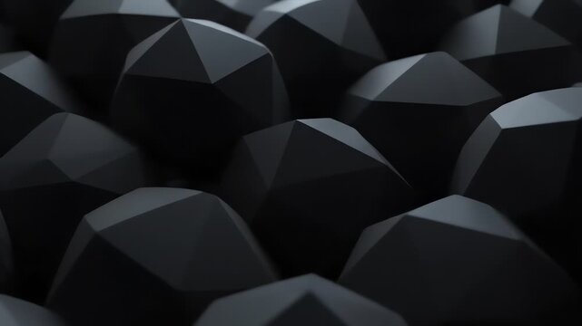 Tonal black shapes with flat planes clustered together, abstract polygonal pattern