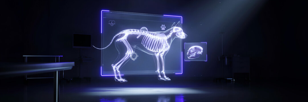 Advanced Veterinary Radiology and Digital Skeletal Analysis of Canine Patient using Holographic X-Ray Interface for Precise Orthopedic Diagnostics and Pet Healthcare Management Overlay