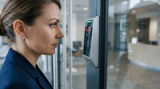 Business Executive Using Iris Recognition Access Control System.