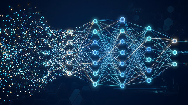 Abstract Glowing Neural Network Visualization for Artificial Intelligence.