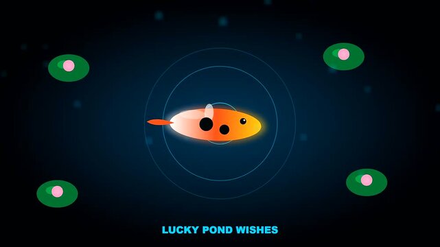 A luminous koi fish swims past a crowded shrine during golden week celebration as gentle ripples shimmer across the dark water in this peaceful tranquil scene