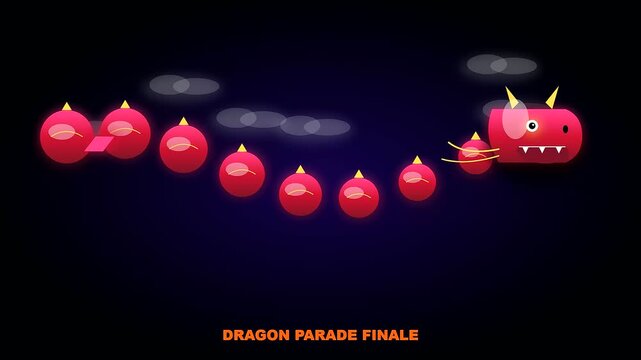 a festive dragon parade finale floating during a golden week celebration near a crowded shrine featuring colorful glowing spheres and light trails across dark spaces