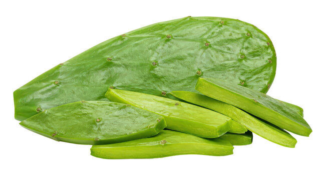 Nopal Cactus Pad and Sliced Strips on Transparent Background