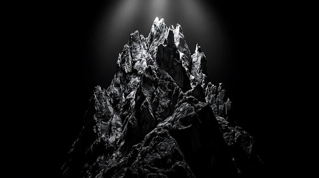 Abstract dark crystal mountain peak on black background