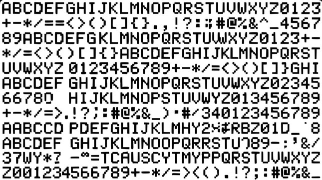Characters Displaying Various Symbols and Letters in a Grid Pattern Featuring Typography, Design, Text with Digital