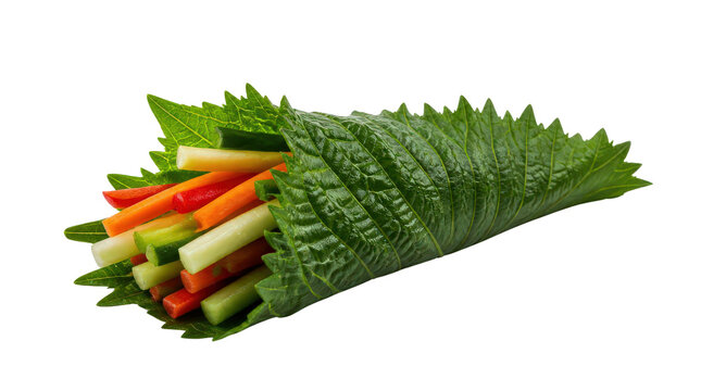 Perilla Leaf Vegetable Wrap with Julienned Carrot and Cucumber
