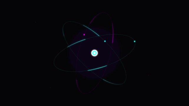 pulsing atom icon on science orbital path background