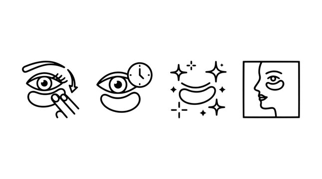 Set of under eye patch application icons showing skincare routine process and anti-aging treatment steps