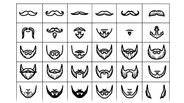 Mustaches and Beards in Various Styles and Designs Featuring Mustache, Beard, Facial Hair with Grooming and Men Elements