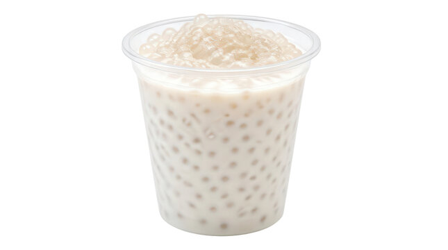 Sago Milk Pudding in Plastic Cup on Transparent Background