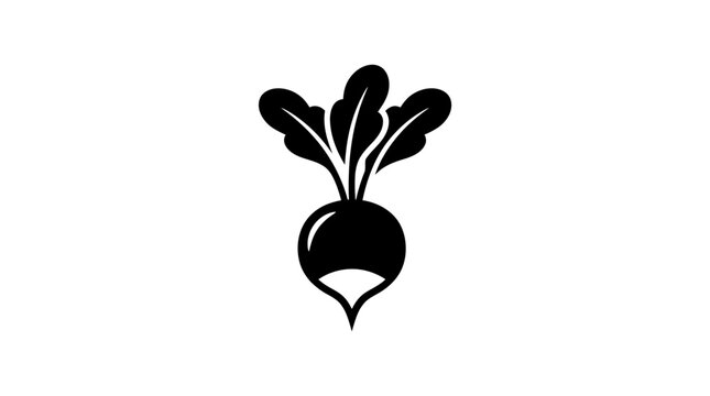 Minimalist black and white beet icon illustration.