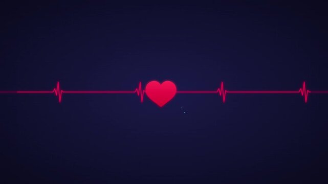 pulsing heart medical icon with red ekg line waves