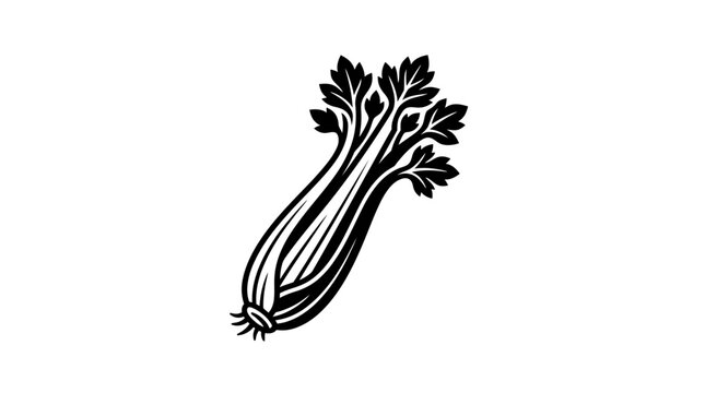 Stylized black and white vector illustration of a fresh celery stalk.