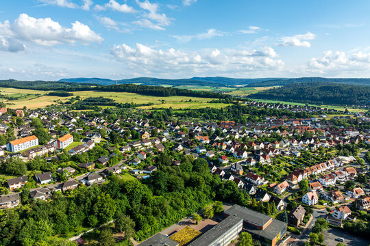 Drone view of Alfeld Leine, District of Hildesheim, Weserbergland Region in Lower Saxony, Germany