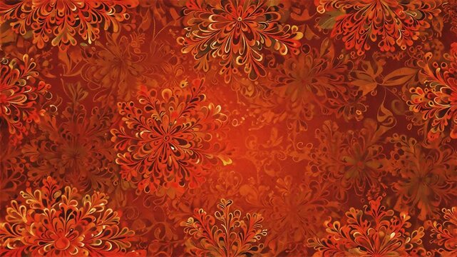 Vintage red damask floral background, elegant warm orange ornamental pattern, antique Victorian style texture for luxury backdrop
