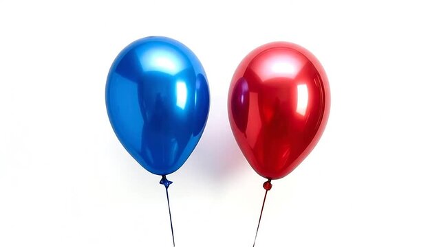 Two vibrant balloons in blue and red colors float against a clean white background