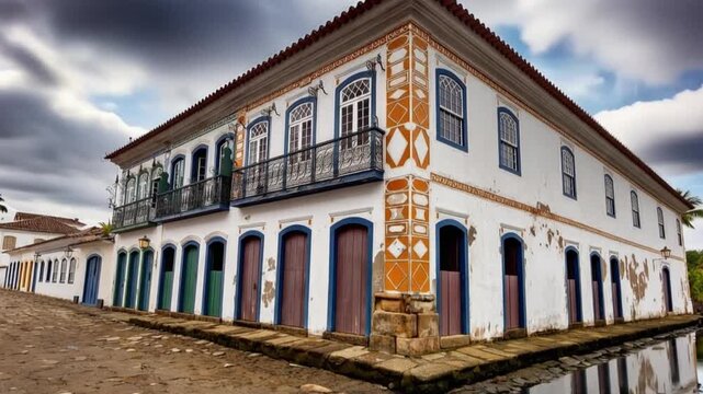 Paraty, streets and houses in the historic center. Paraty, in Rio de Janeiro, is a UNESCO listed colonial city. Time lapse.