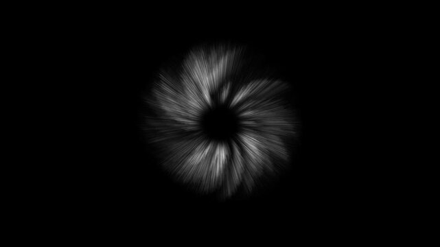 Motion graphics of abstract white glowing wormhole mesh tunnel, circular particle flow, digital technology background, optical warp travel, neon energy waves, futuristic seamless loop animation,